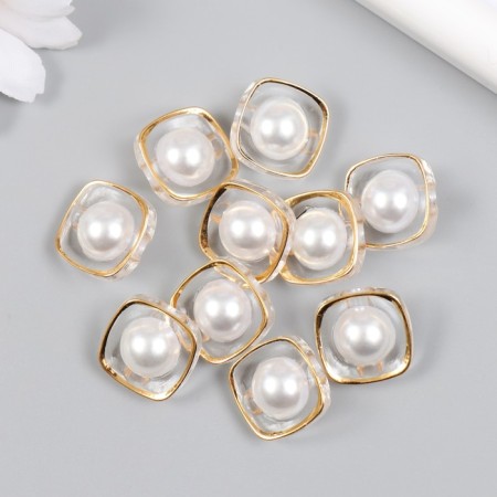 A button plastic for creativity "Pearl in the Golden Square" 1.9x1.9x1.1 cm-2