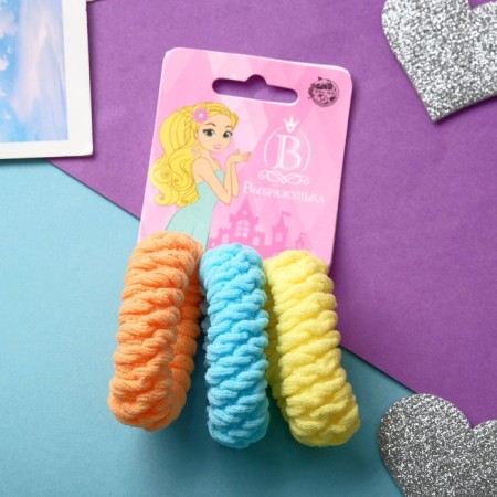 Hair elastic band "Mahrushka Sport" (set of 3 pcs) pastel summer, 5 cm, mix-2