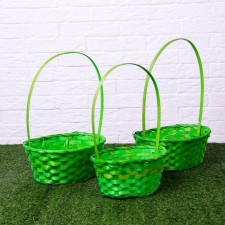 Set of wicker baskets, bamboo, 3 pcs., Green, large
