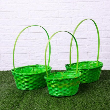 Set of wicker baskets, bamboo, 3 pcs., Green, large