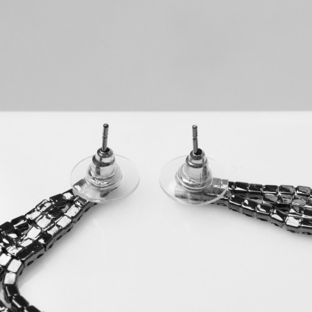 Hanging earrings with rhinestones "ice" 4 threads, black color, 11.5 cm-1