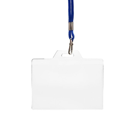 Badge horizontal, external 94x80 mm, internal 87x54 mm, on a blue lace 40cm-1
