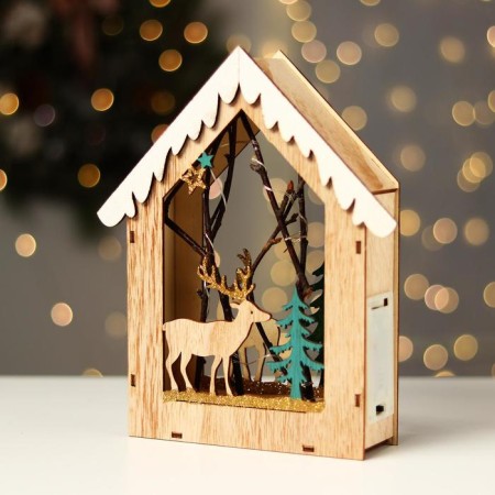 New Year's decor with the backlight "House with a deer" 18 × 5.5 × 22.5 cm