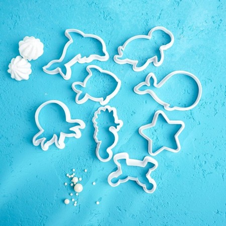 A set of forms for cutting the cookies of the share “underwater world”, 8 objects, white color-8