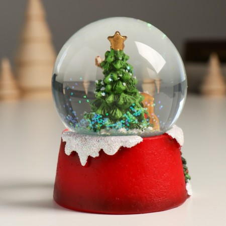 Souvenir Polystone Water Ball "Deer at the elegant Christmas tree" 7x8x9 cm-2