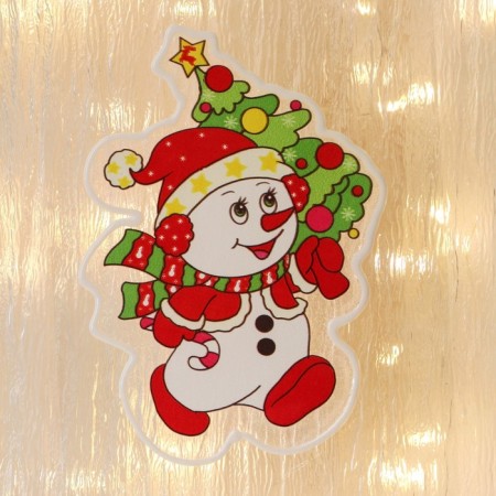 Glass sticker "Snowman with a Christmas tree" 10x14 cm