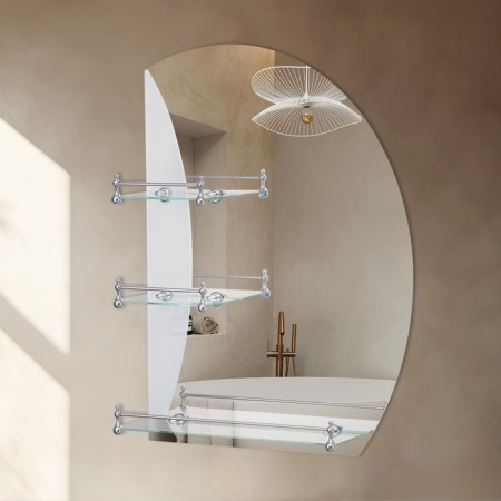 Mirror, wall -mounted, with sandblasting graphics, with shelves, 50 × 70 cm