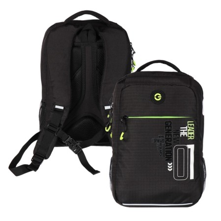School backpack, 39 x 26 x 19 cm, Grizzly, ergonomic back, laptop department, black