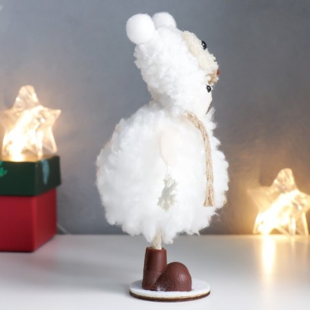 Interior doll "Girl in a curly white fur coat and owl cap" 15.5 cm-1