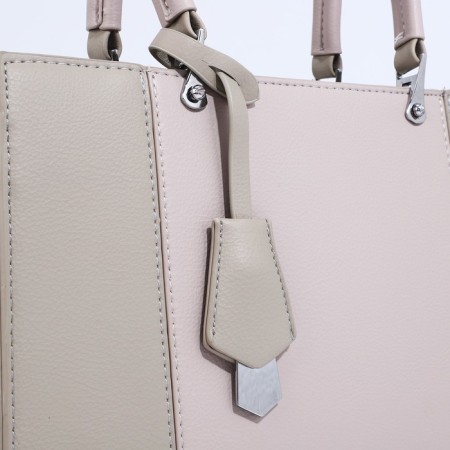 Lightning tout bag, outer pocket, long belt, gray-beige color-3