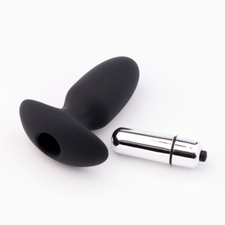 Anal vibrovalla Oka-Chopka, with vibropuli, 7.5 x 3.5 cm, software, silicone, black-2