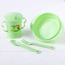 A set of children's dishes, 4 items: bowl, spoon, fork, chip with solid nose 200 ml, MIX color
