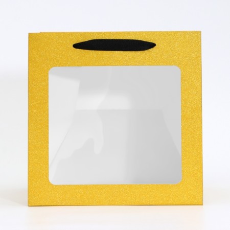Crafts with a square bottom and window, 25 x 25 x 25 cm, gold with glitter-2