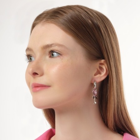 Earrings with the removable element "Transformer" Journey, red-pink color in silver-2