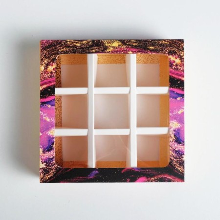 Box for sweets, confectionery packaging, 9 cells, “fluid” 14.5 x 14.5 x 3.5 cm-2