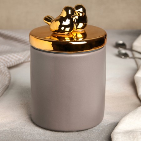 Ceramic bank for bulk products "Golden Wing", 1 l, beige color