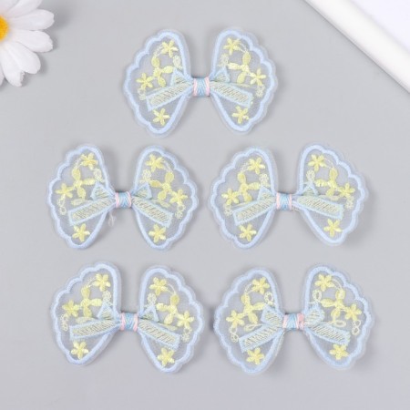 Decor for creativity Textile Embroidery "Bow in flower-yellow flowers" 7x5.5 cm-2
