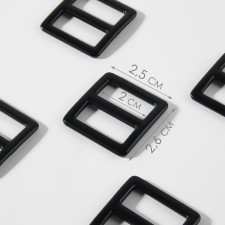 The buckle is regulatory, two -sided, inner width - 20 mm, thickness - 2.5 mm, 5 pcs, black matte color