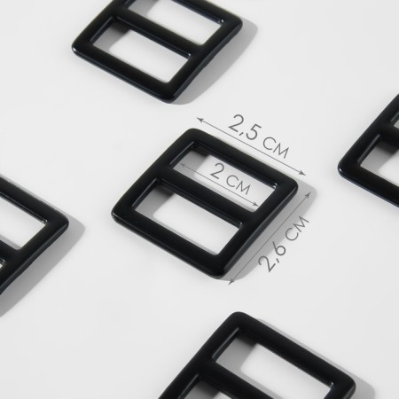 The buckle is regulatory, two -sided, inner width - 20 mm, thickness - 2.5 mm, 5 pcs, black matte color