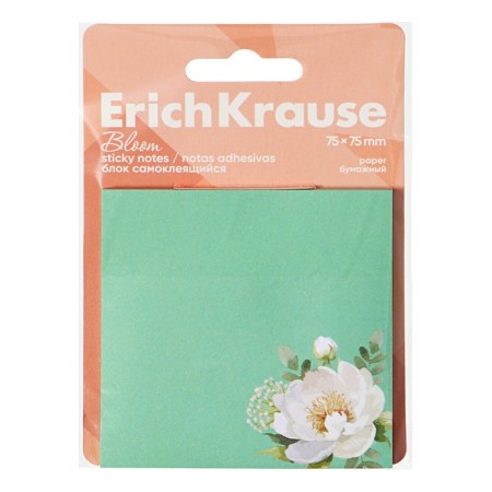 Block with a sticky edge paper 75x75 mm, Erichkrause "Pastel Bloom", 50 sheets, turquoise