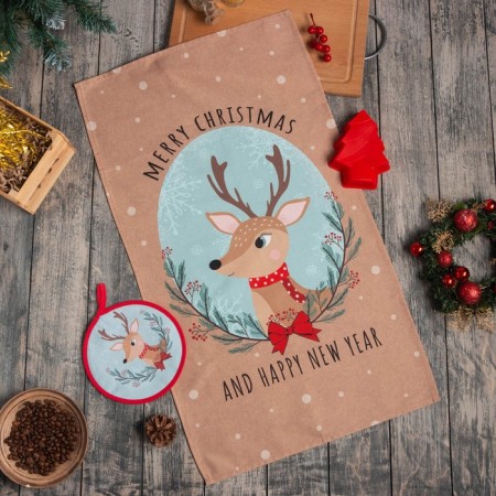 New Year's gift set of Ethel Deer: kitchen towel, grab, silicone shape