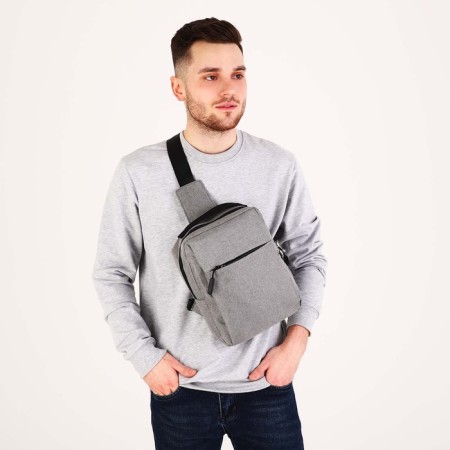 Male sling bag from textiles, with USB, gray color-6