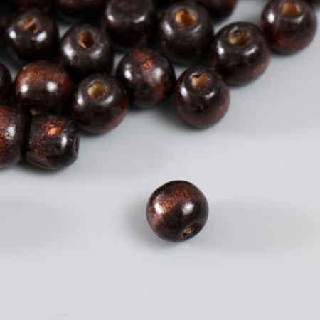 Wooden beads "Astra" round, 10 mm, 50 g, dark brown-1