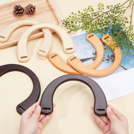 Handles for the bag are wooden, 11 × 16.5 cm, 2 pcs, beige color-5