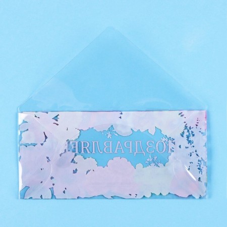 Money envelope "Congratulations!" Transparent PVC, flowers, 16 x 8 cm-2