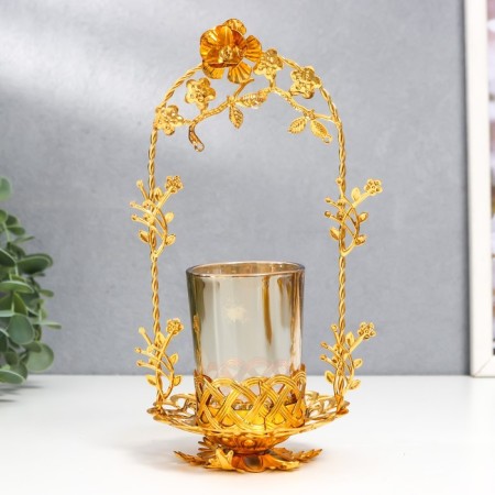 Summary metal, glass per 1 candle "Flower arch" D-5 cm, gold 9.5x11x20 cm-1