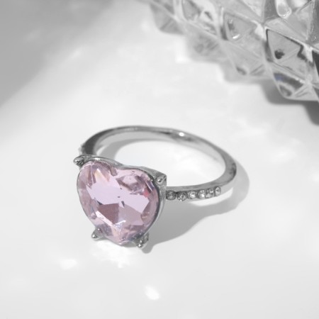 Ring "Jewel" heart, pink color in silver, size 17-1