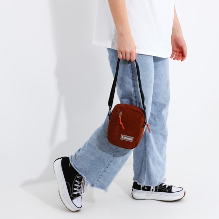 Youth bag with zipper, external pocket, brown color-5
