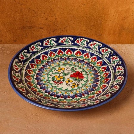 Plate of the Rishtan ceramics "Flowers", 26 cm, blue mix