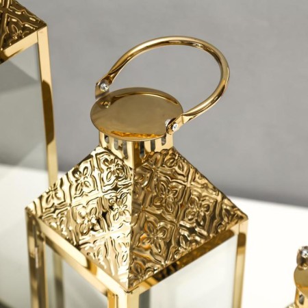 Summary Metal, glass Lantern "Romb" gold NR 3 pcs 55x18x18 37.5x14.5x14.5 26x10x10cm-3