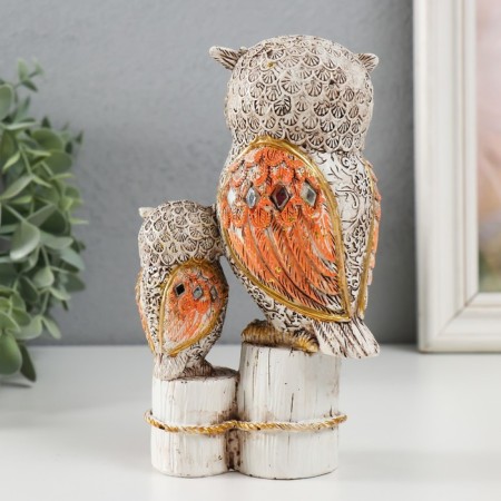 Polystone souvenir "Gray eagle owl with brown wings, with a stump of hemp" 16.8x9.5x5 cm-2