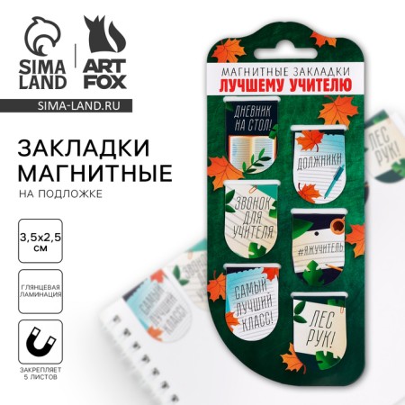 Magnetic bookmarks on the substrate, 6 pcs. "Best teacher"
