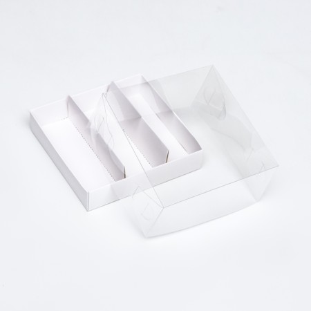 Packaging with a transparent lid under 3 eclairs, white 13.5x13.5x6 cm-3
