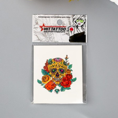 Tattoo on the body "Skull with roses and rubies" mix-2