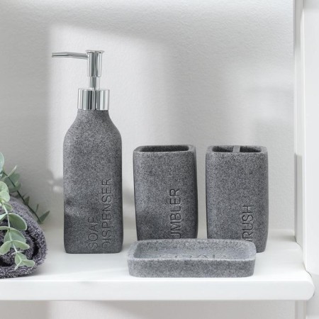 A set of accessories for the Granit bathroom, 4 items (350 ml dispenser, soap dish, 2 glasses), Gray color