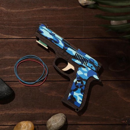 Wooden souvenir "Rezin -shooting, blue camouflage" + 4 elastic bands