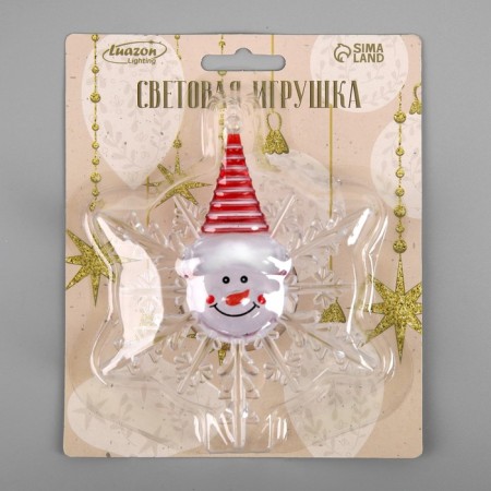 LED toy on Velcro "Snowflake with a snowman" 13 cm, batteries Lr44x3, glow of multi-6