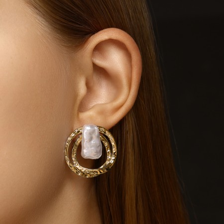 Earrings with pearls "bead" double circle, color gold-3