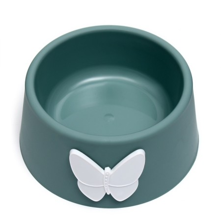 Universal bowl for animals 2 in 1 "butterfly" plastic, 14 x 8 cm, green-1