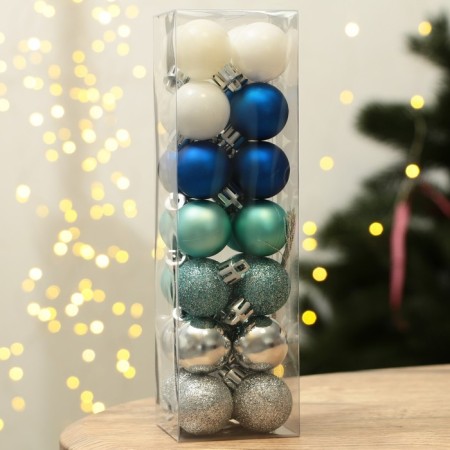 Christmas balls New Year, for the New Year, plastic, d = 3 cm, 28 pcs., Blue, silver, blue and white color.-2