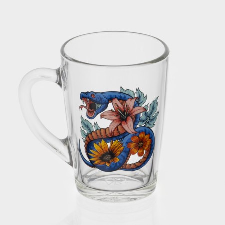 New Year's glass coffee mug "Flowers and snakes", 300 ml, mix-1