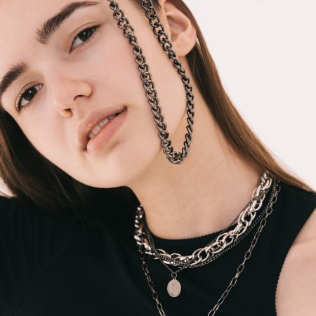 The necklace "volumetric chain" is small, the color is gray, 50 cm-2