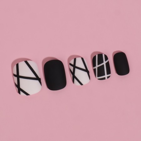 Black overhead nails, 12 pcs, with adhesive plates, soft square shape, black/white color-6