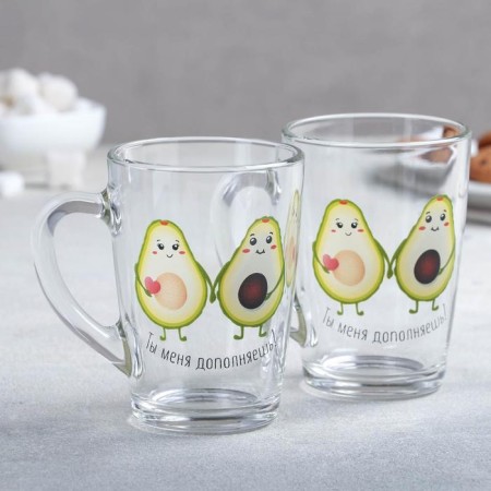 A set of mugs "Avocado", 300 ml, in gift packaging, 2 pcs, drawing mix