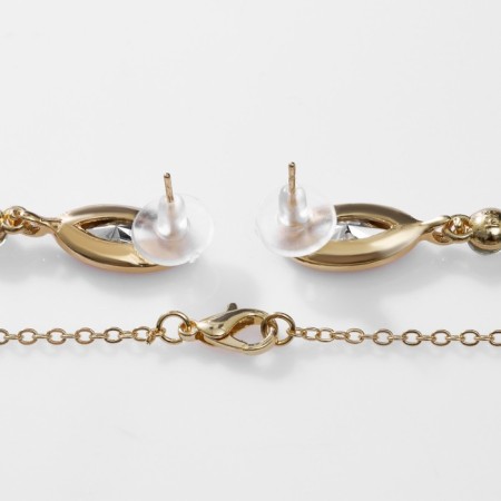 Set 2 objects: earrings, pendant "kaleidoscope", red-white color in gold, 48 cm-2