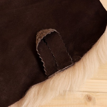Bath mat with sheepskin, brown 40x30 cm-1